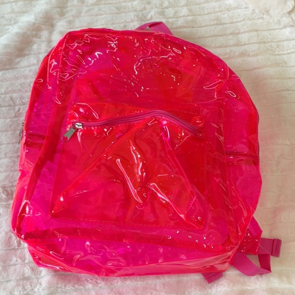 Big neon pink clear backpack
